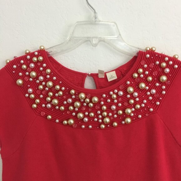 Anthropologie Moth Brienne Pearl Sweater Cap Sleeves Size XS-M Pink/Red - Picture 6 of 15